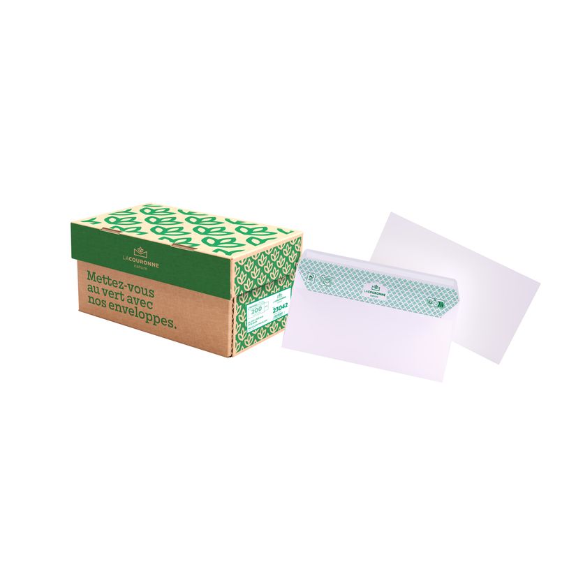 3240180230423-La Couronne - 200 Enveloppes recyclées DL 110 x 220 mm - 80 gr - sans fenêtre - extra bl-P_400010317_1-0