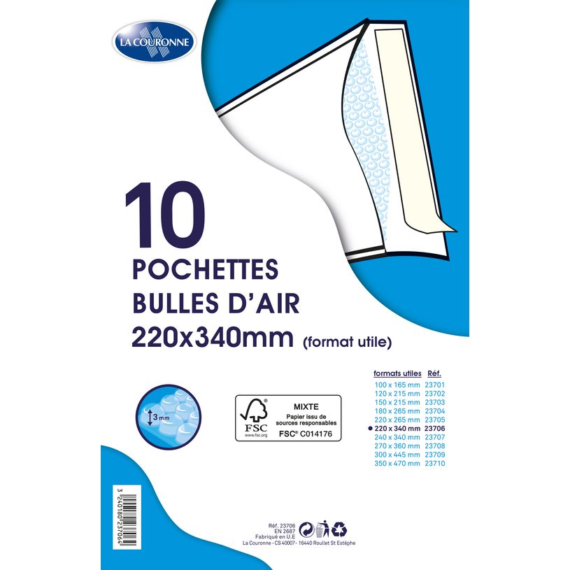 3240180237064-La Couronne - 10 Pochettes bulles - 220 x 340 mm - bande auto-adhésive-P_400010323_1-0