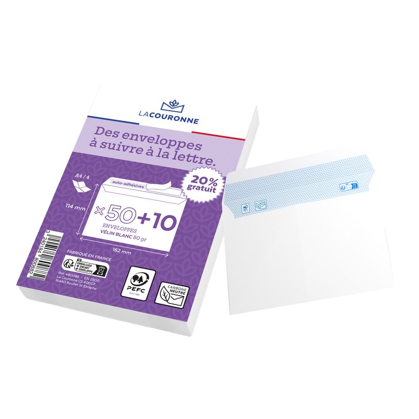 3240184800882-La Couronne - 60 Enveloppes (dont 20% gratuit) - C6 114 x 162mm - 80 gr - sans fenêtre - -P_400010325_1-0