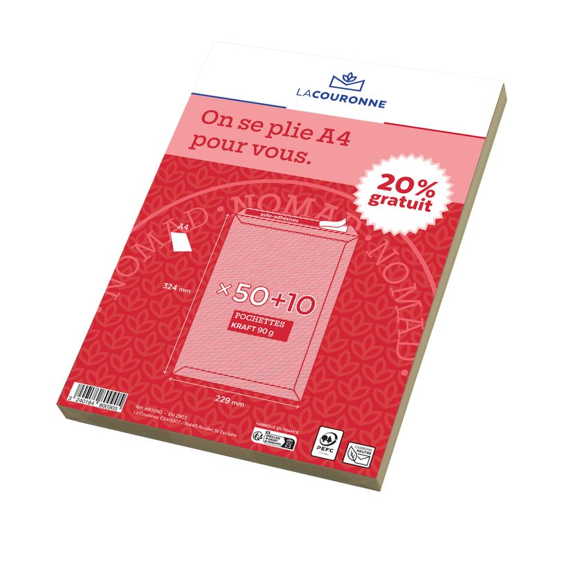 3240184800905-La Couronne - 60 Pochettes (dont 20% gratuit) - C4 229 x 324 mm - 90 gr - sans fenêtre - -P_400010327_1-0