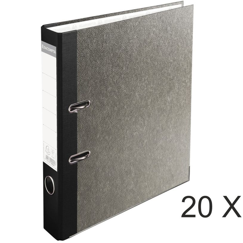 4010961090442-Exacompta - 20 Classeurs à levier - Dos 50 mm - A4 - papier marbre gris dos noir-P_400010337_1-0