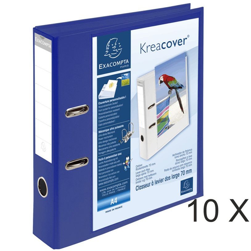 3130635537897-Exacompta Kreacover - 10 Classeurs à levier personnalisable - Dos 70 mm - A4 - bleu - 1 p-P_400010354_1-0