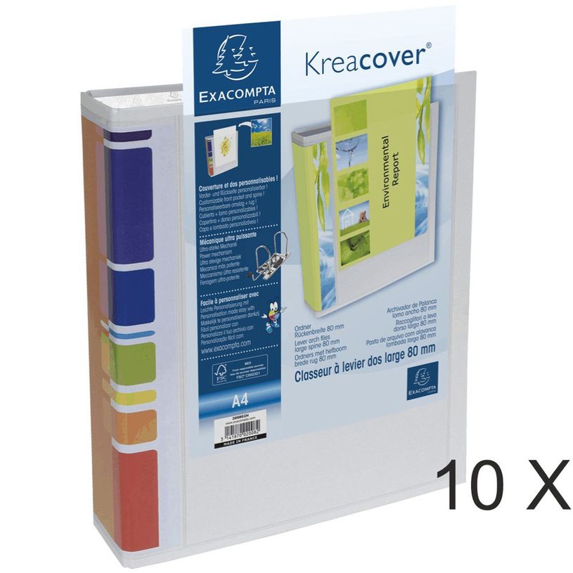 3141879008661-Exacompta Kreacover - 10 Classeurs à levier personnalisable - Dos 80 mm - A4 - blanc-P_400010378_1-0