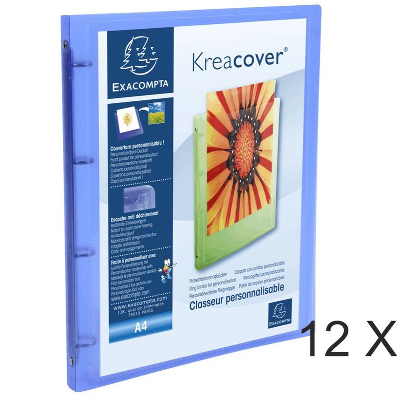 3130632519629-Exacompta Kreacover - 12 Classeurs à anneaux personnalisable - Dos 20 mm - A4 - bleu-P_400010406_1-0
