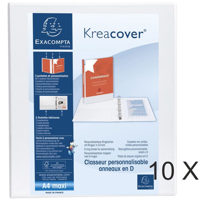 3130638518268-Exacompta Kreacover - 10 Classeurs 2 anneaux personnalisable - Dos 47 mm - A4 Maxi - blanc-P_400010464_1-0