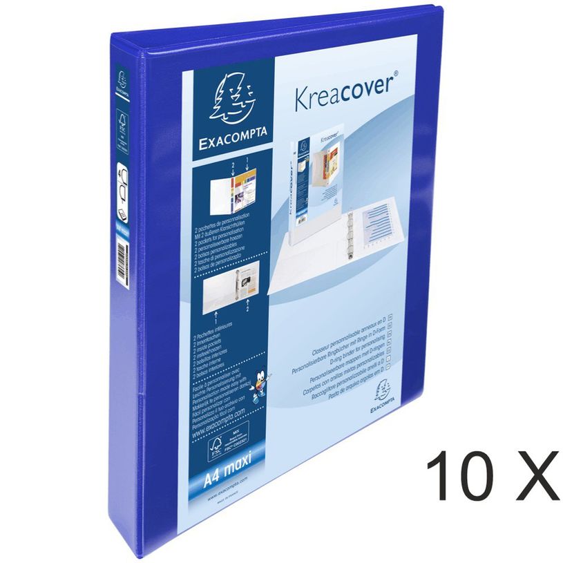 3130633519420-Exacompta Kreacover - 10 Classeurs à anneaux personnalisable - Dos 47 mm - A4 Maxi - bleu-P_400010467_1-0