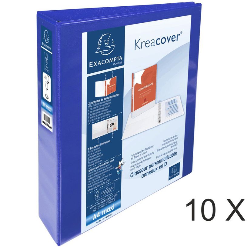 3130636510943-Exacompta Kreacover - 10 Classeurs à anneaux personnalisable - Dos 64 mm - A4 Maxi - bleu-P_400010470_1-0