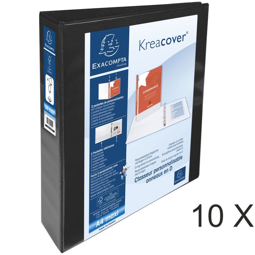 3130634051943-Exacompta Kreacover - 10 Classeurs à anneaux personnalisable - Dos 64 mm - A4 Maxi - noir-P_400010471_1-0