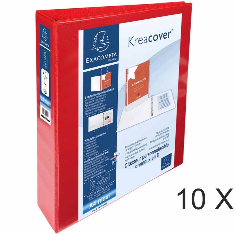 3130635124943-Exacompta Kreacover - 10 Classeurs à anneaux personnalisable - Dos 64 mm - A4 Maxi - roug-P_400010472_1-0
