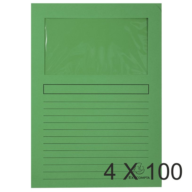 3130632501037-Exacompta Forever - 4 Paquets de 100 Chemises à fenêtre - 120 gr - vert vif-P_400010799_1-0