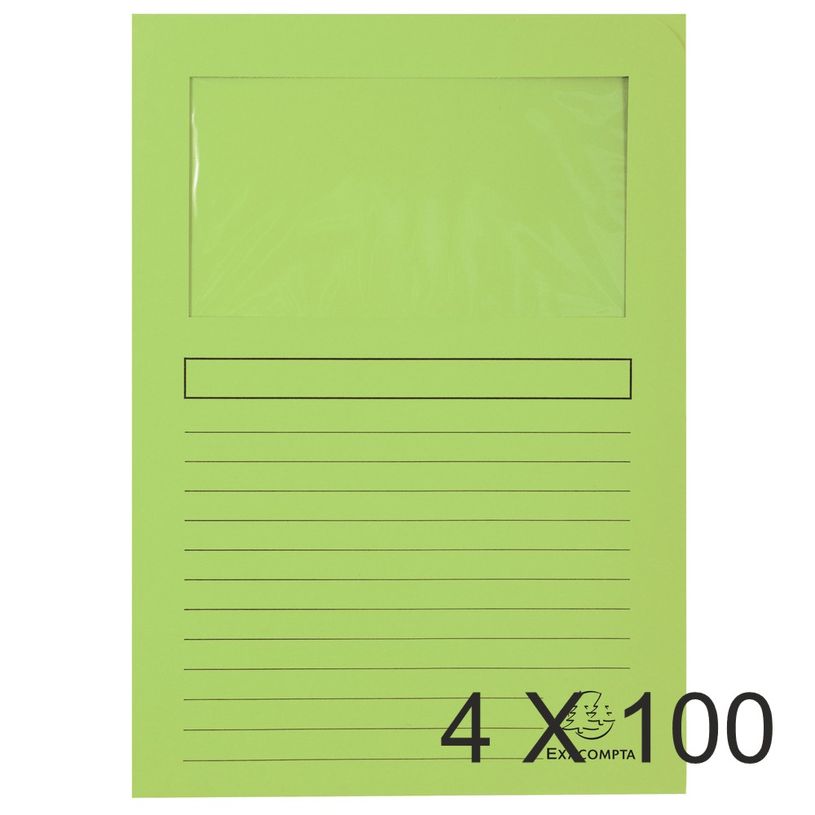 3130632501075-Exacompta Forever - 4 Paquets de 100 Chemises à fenêtre - 120 gr - vert pré-P_400010803_1-0