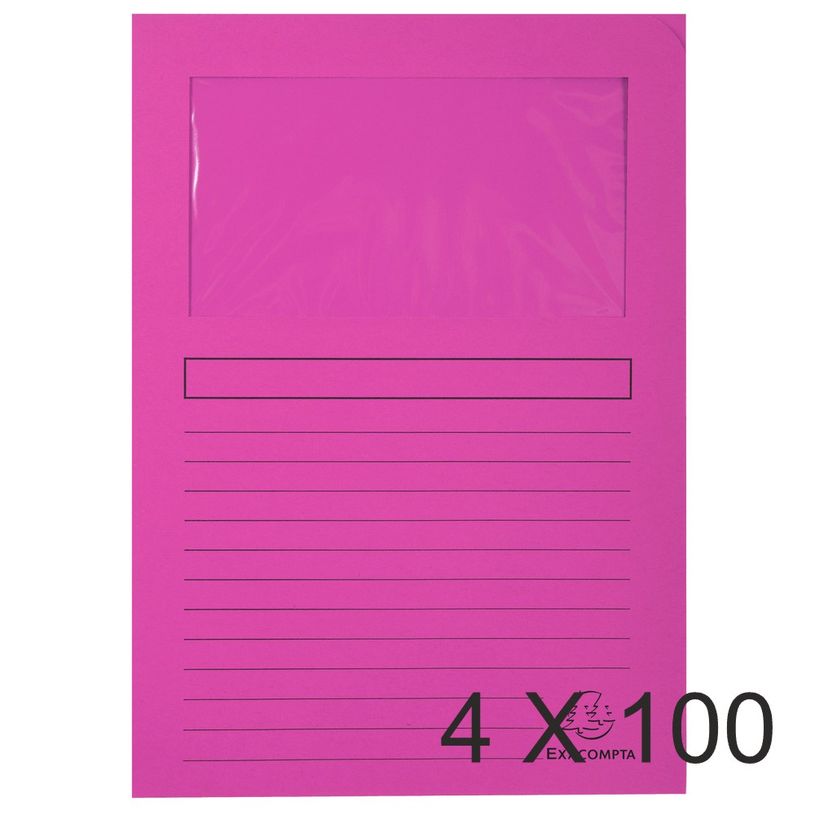 3130632501082-Exacompta Forever - 4 Paquets de 100 Chemises à fenêtre - 120 gr - fuchsia-P_400010804_1-0