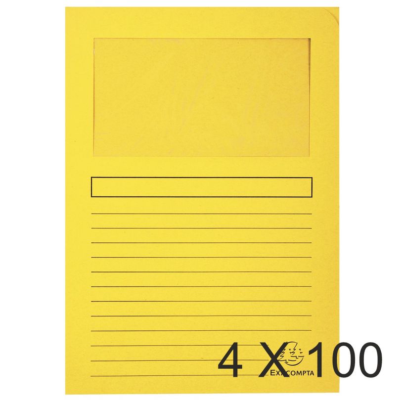 3130632501099-Exacompta Forever - 4 Paquets de 100 Chemises à fenêtre - 120 gr - jaune-P_400010805_1-0