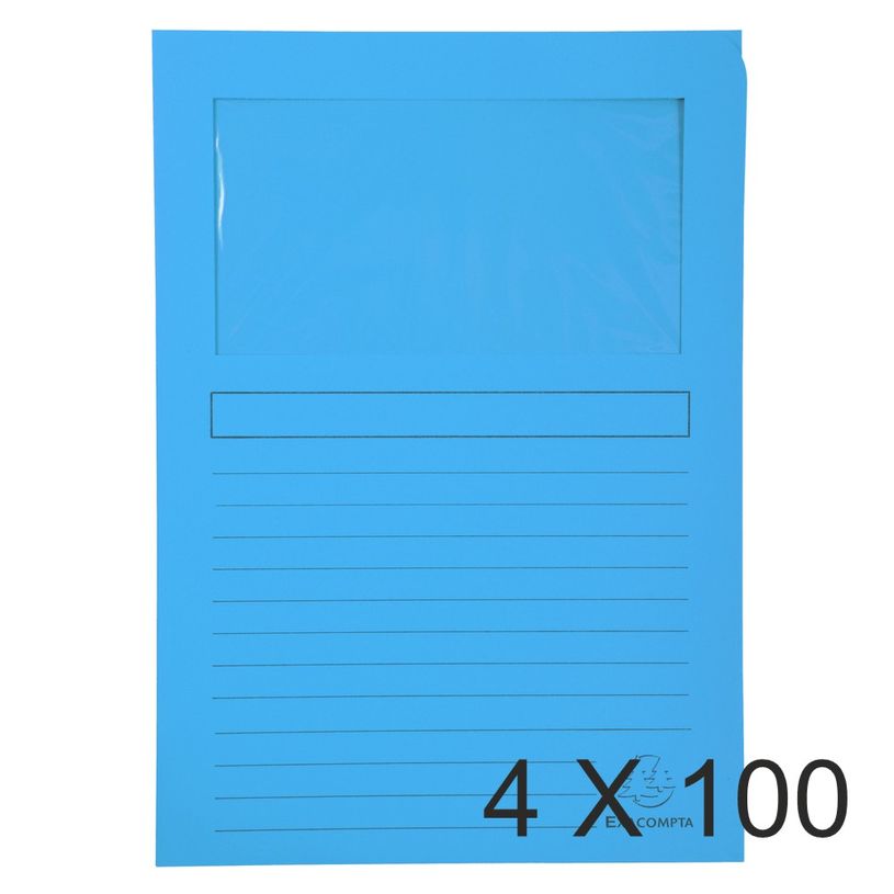 3130632501624-Exacompta Super 160 - 4 Paquets de 100 Chemises à fenêtre - 160 gr - bleu vif-P_400010813_1-0