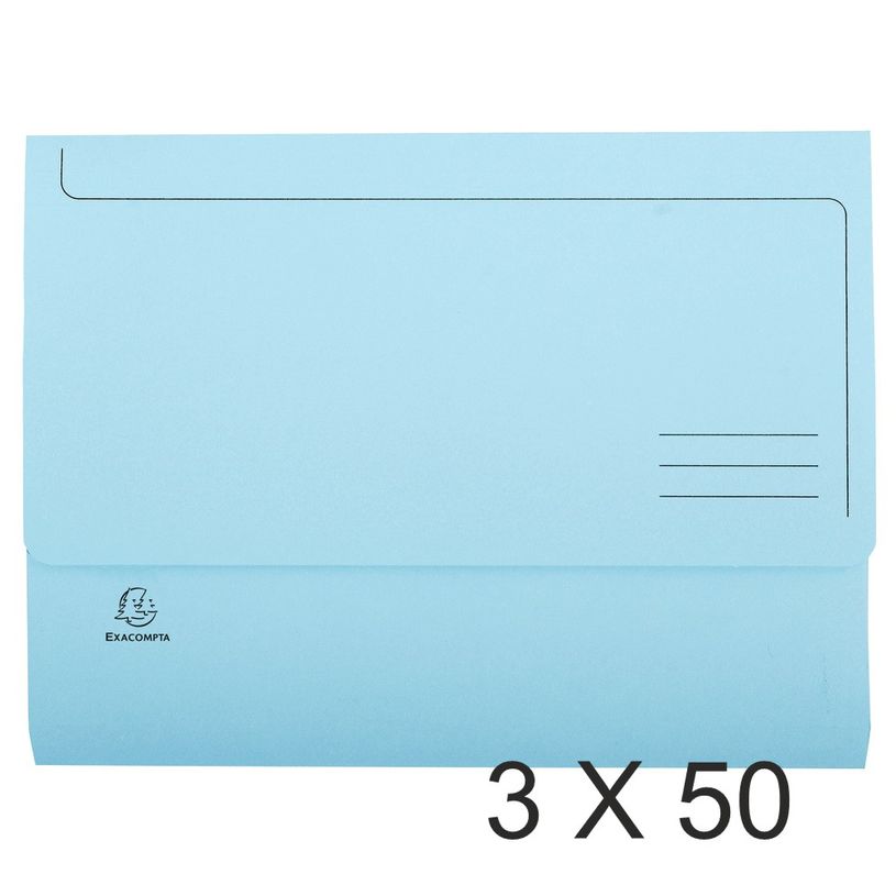 3130632467722-Exacompta Super 210 - 3 Paquets de 50 Chemises poche à soufflet - bleu clair-P_400010823_1-0