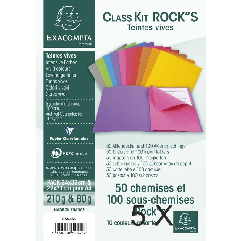 3130632555450-Exacompta Rock"s - 5 Paquets de 50 Chemises + 100 sous-chemises - couleurs assorties-P_400010834_1-0