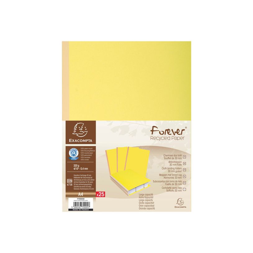 3288587701054-Exacompta Forever - 10 Paquets de 25 Chemises dos toilé - 320 gr - jaune-P_400010989_2-1