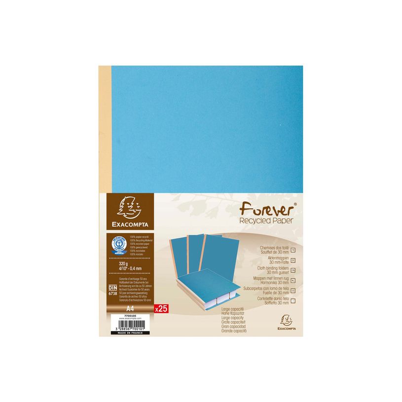 3288587701108-Exacompta Forever - 10 Paquets de 25 Chemises dos toilé - 320 gr - bleu vif-P_400010993_2-1