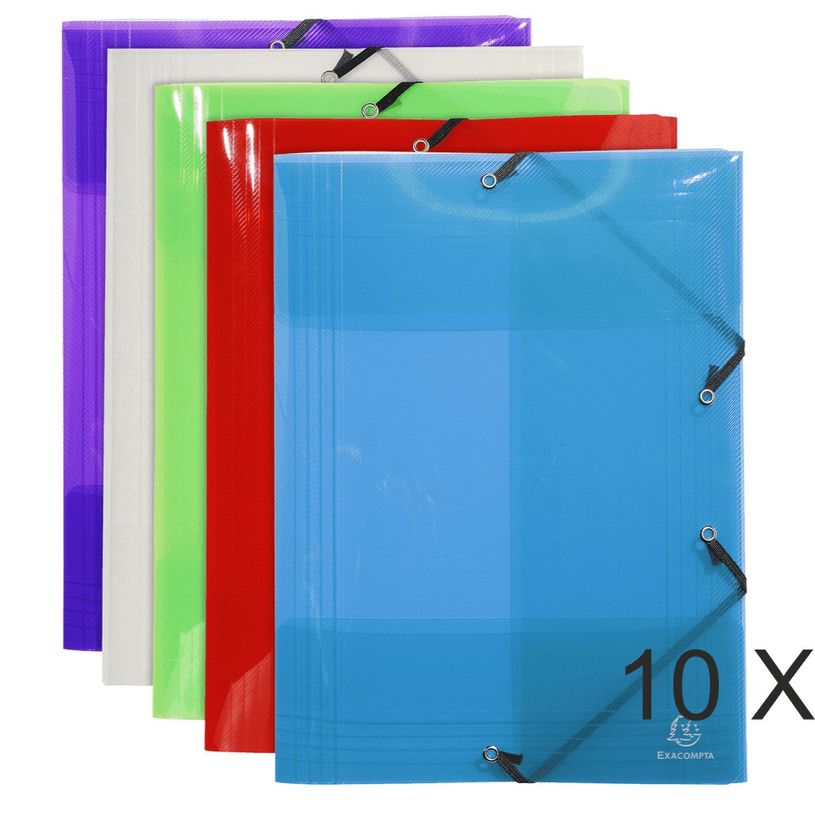 3130632597009-Exacompta Crystal - 10 Chemises polypro 3 rabats - A3 - couleurs assorties-P_400011156_1-0