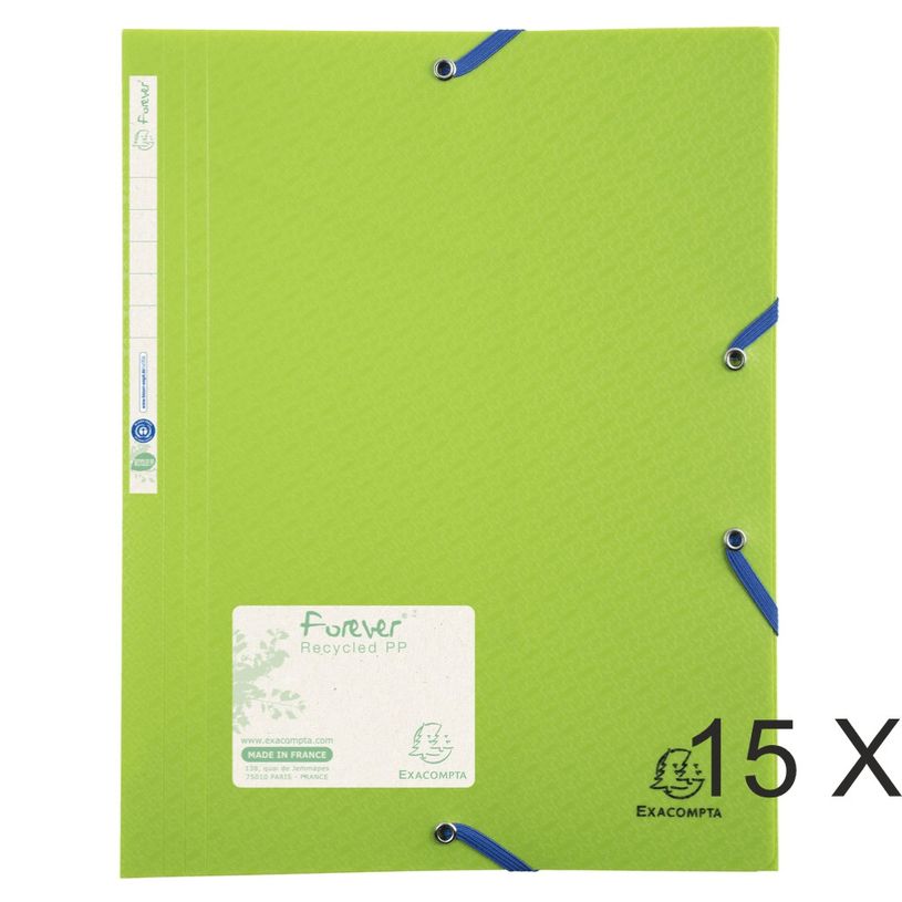 3130634551573-Exacompta Forever - 15 Chemises à 3 rabats polypro - A4 - vert anis-P_400011158_1-0