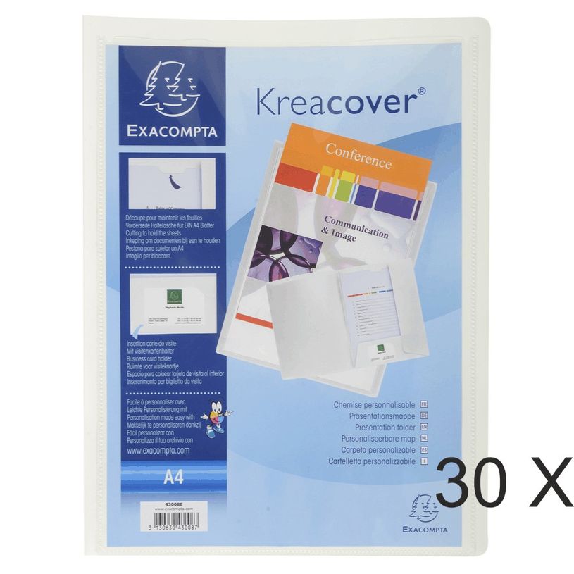 3130631430086-Exacompta Kreacover - 30 Chemises de présentation personnalisables - A4 - blanc-P_400011230_1-0