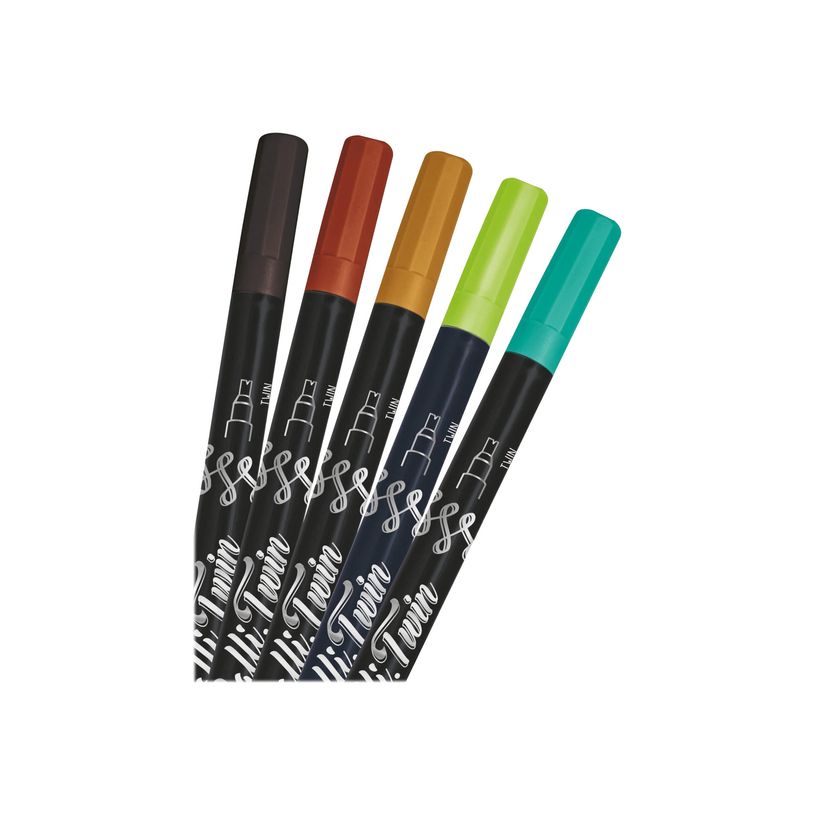 4014421186058-Online Calli.Twin Fresh Edition - 5 Feutres pinceau à double embout - couleurs assorties : noir, turquoise, c-P_400011418_2-1