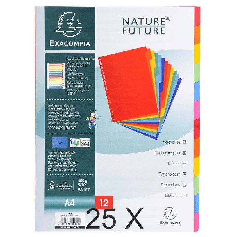 3141879000993-Exacompta - Pack de 25 intercalaires 12 positions - A4 - couleurs assorties-P_400011530_2-0