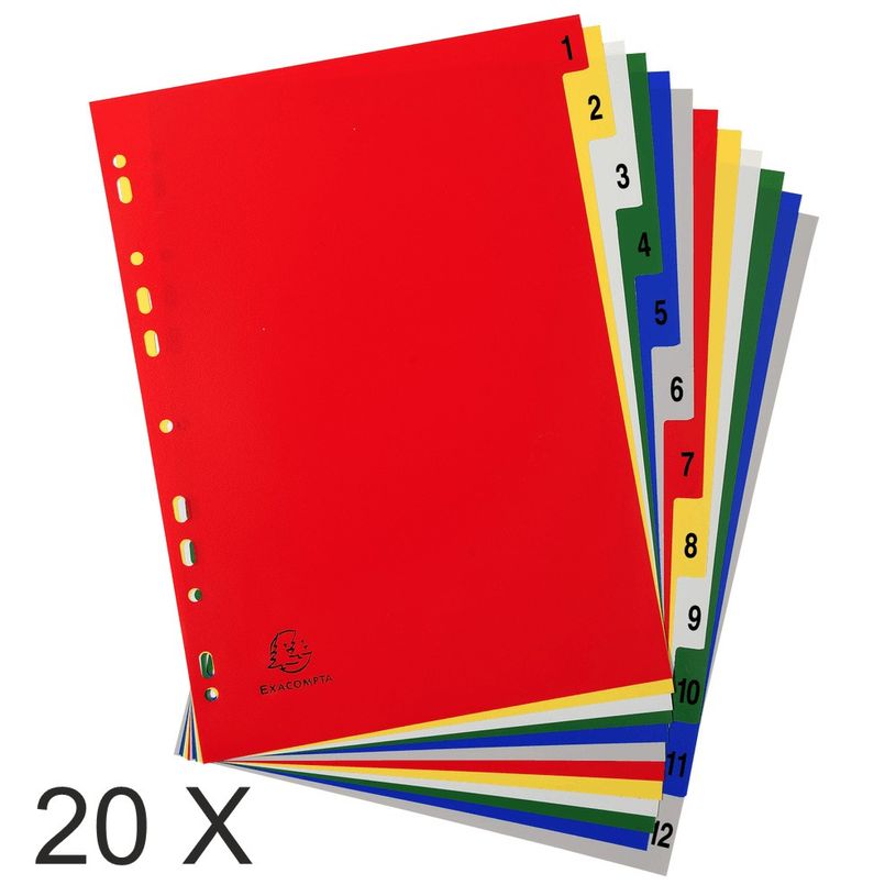 3130631015122-Exacompta - Pack de 20 intercalaires 12 positions numériques - A4 - couleurs assorties-P_400011533_1-0