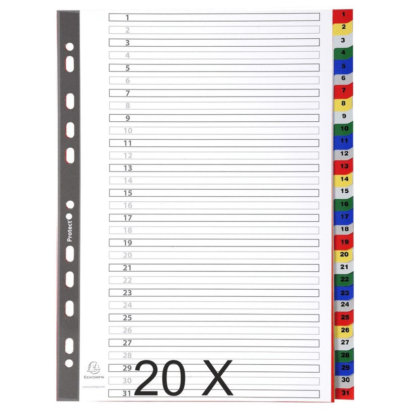3130632000936-Exacompta - Pack de 20 intercalaires 31 positions numériques - A4 - couleurs assorties-P_400011534_2-0