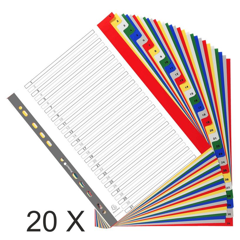 3130632000882-Exacompta - Pack de 20 intercalaires 31 positions numériques - A4 Maxi - couleurs assorti-P_400011564_2-0