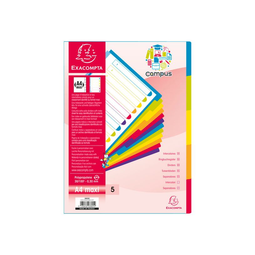 3130632038052-Exacompta Campus - Pack de 25 intercalaires 5 positions - A4 Maxi - translucides-P_400011578_1-2
