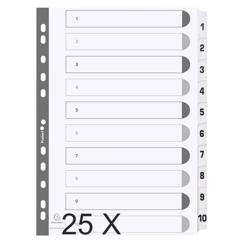 5016196103574-Exacompta - Pack de 25 intercalaires 10 positions numériques - A4 - blanc - touches plast-P_400011582_1-0