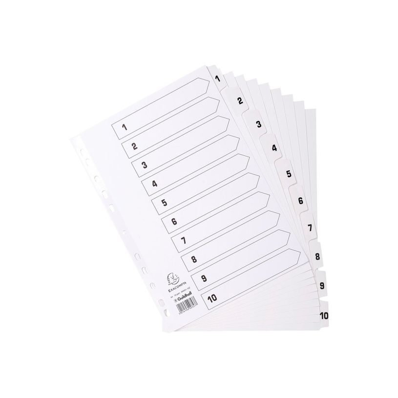 5016196103574-Exacompta - Pack de 25 intercalaires 10 positions numériques - A4 - blanc - touches plast-P_400011582_2-1