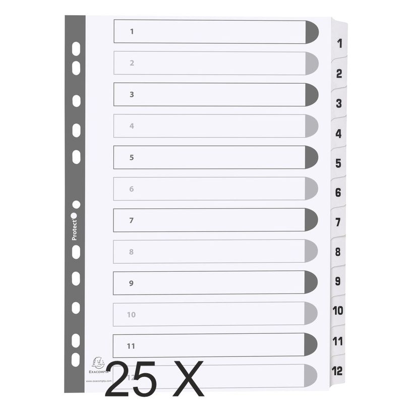 5016196103840-Exacompta - Pack de 25 intercalaires 12 positions numériques - A4 - blanc - touches plast-P_400011583_1-0