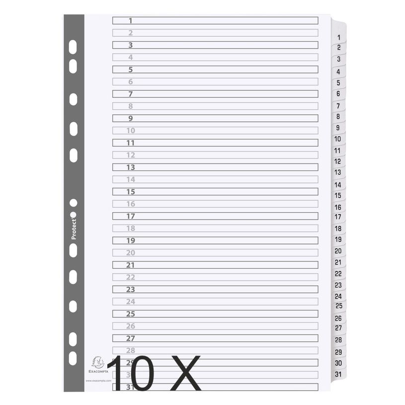 5016196103871-Exacompta - Pack de 10 intercalaires 31 positions numériques - A4 - blanc - touches plast-P_400011586_1-0