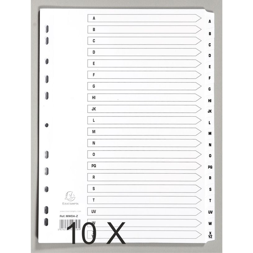 5016196103581-Exacompta - Pack de 10 intercalaires 20 positions alphabétiques - A4 - blanc - touches pl-P_400011589_1-0