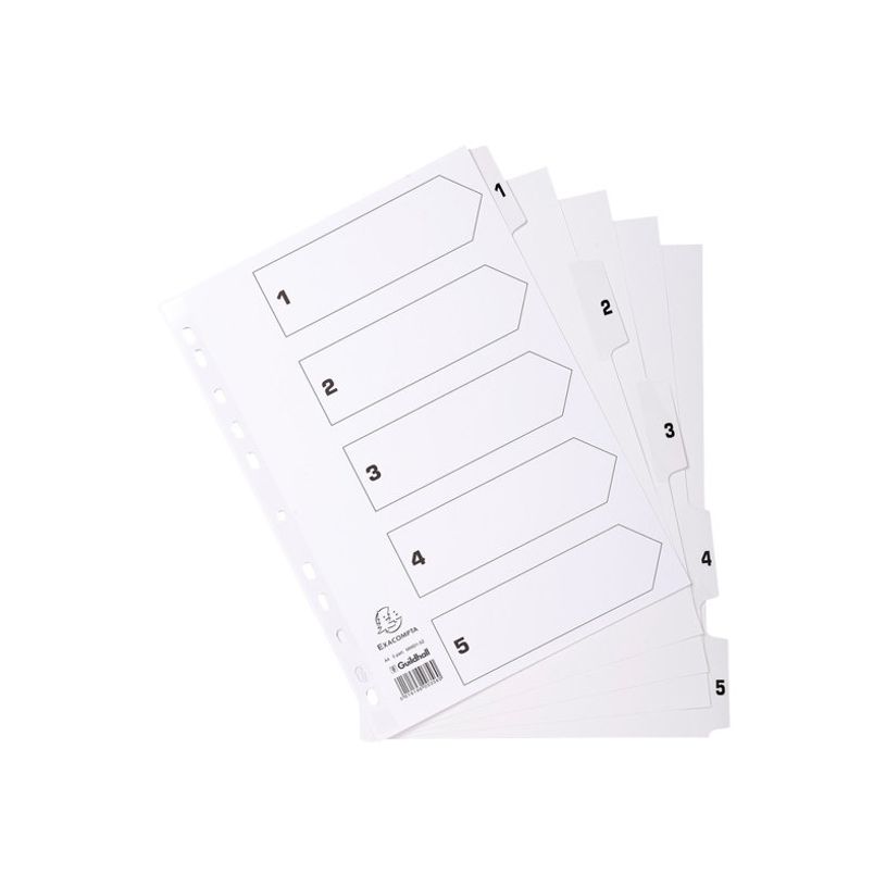5016196103567-Exacompta - Pack de 25 intercalaires 5 positions numériques - A4 - blanc - touches plasti-P_400011590_2-1