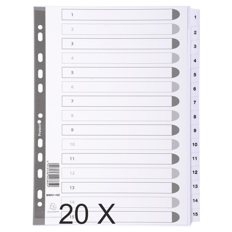 5016196203854-Exacompta - Pack de 20 intercalaires 15 positions numériques - A4 - blanc - touches plast-P_400011593_1-0