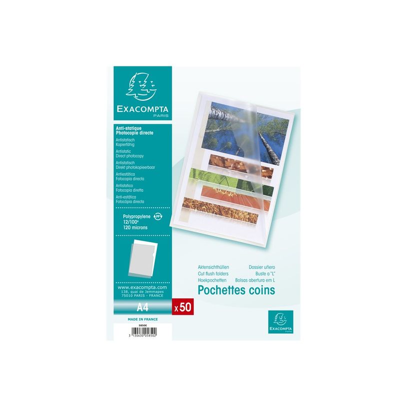 3130630058502-Exacompta - 50 Pochettes coin grainées - A4 - 12/100 - cristal-P_400011668_2-1