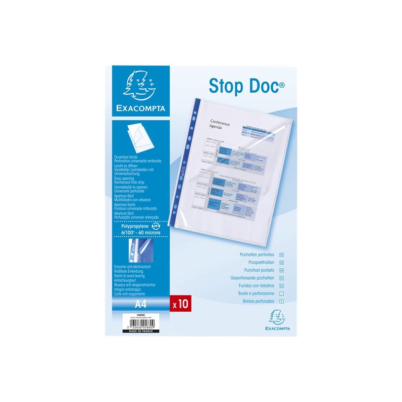 3130630058809-Exacompta Stop Doc - 10 Pochettes perforées ouverture en coin - A4 - incolore-P_400011676_4-3