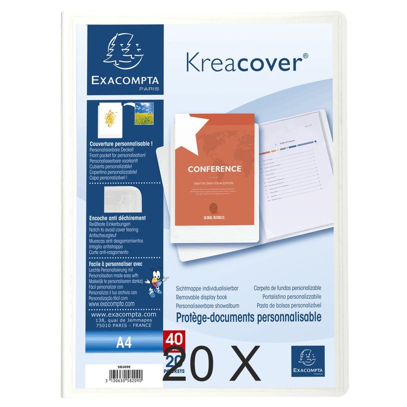 3130632582098-Exacompta Kreacover - 20 Porte vues personnalisables - 40 vues - A4 - blanc-P_400011813_1-0