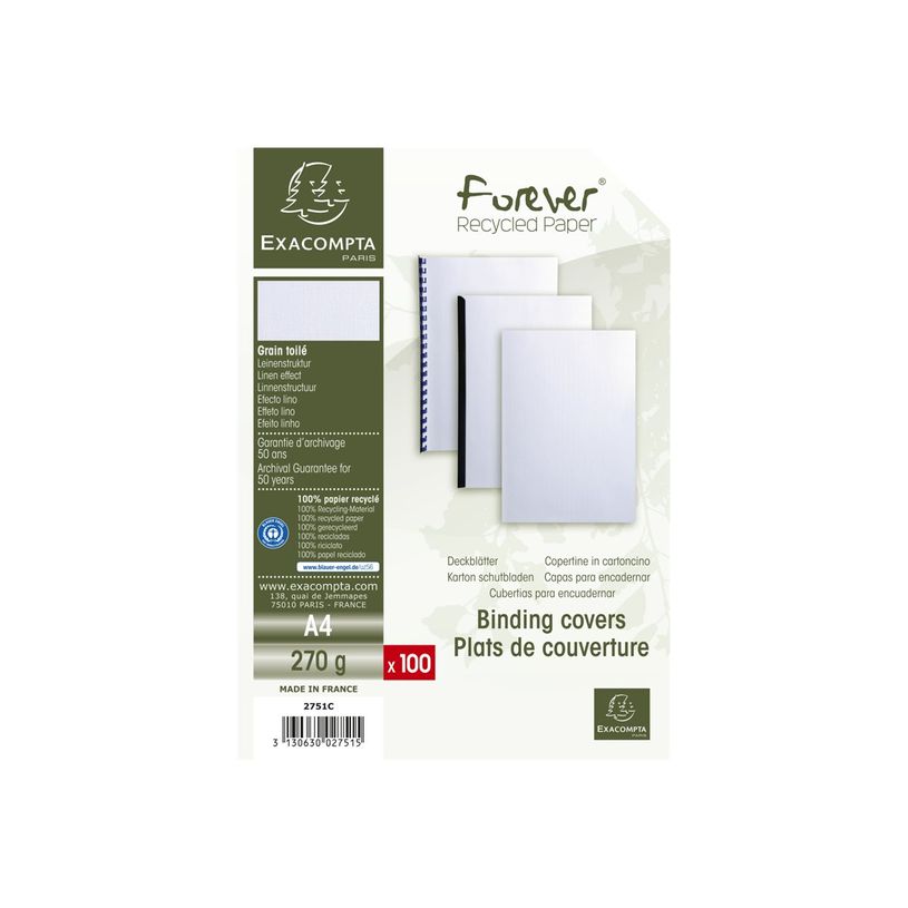 3130632027513-Exacompta Forever - 4 Paquets de 100 couvertures à reliure A4 (21 x 29,7 cm) - 270 g/m² -P_400011877_2-1