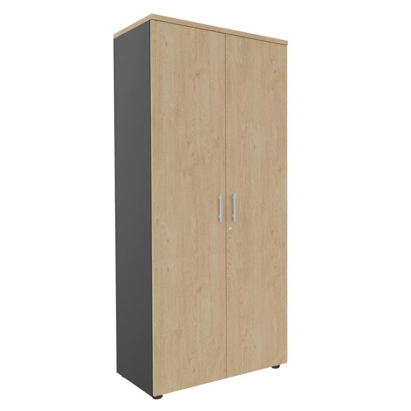 -Armoire haute EXPRIM/LOFTER/LEVEL - H180 x L80 x P47 - 2 portes - Corps Anthracite - Dessus et portes imitation Chêne c--0