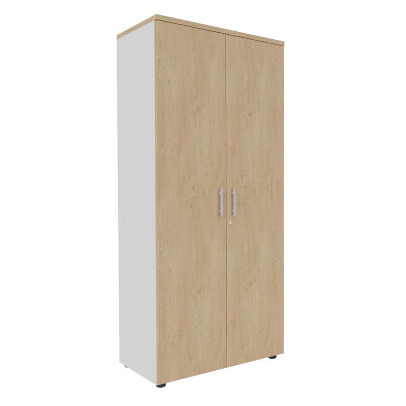 0404000124535-Armoire haute EXPRIM/LOFTER/LEVEL - H180 x L80 x P47 - 2 portes - Corps Blanc perle - Dessus et portes imita--0