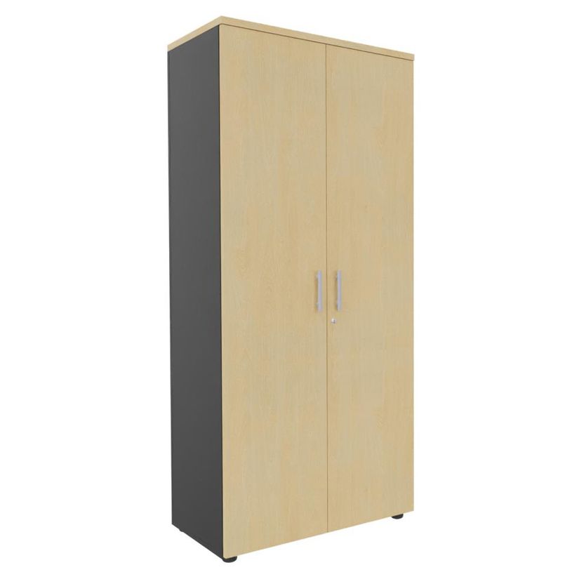-Armoire haute EXPRIM/LOFTER/LEVEL - H180 x L80 x P47 - 2 portes - Corps Anthracite - Dessus et portes imitation Hêt--0