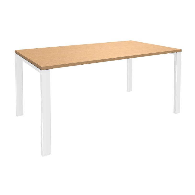 -Bureau simple IRIS - L160 cm - Pieds blanc - plateau imitation Hêtre-P_400012088_1-0