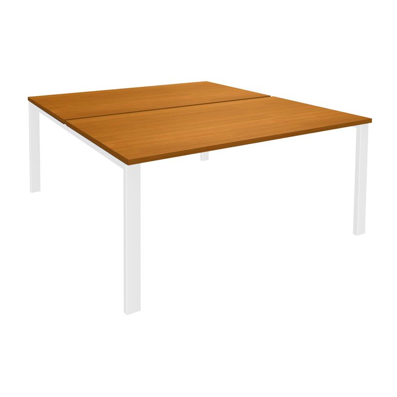 0404000121626-Bureau Bench IRIS - L120 cm - Plan de départ - Pieds blanc - plateau imitation Merisier-P_400012162_1-0