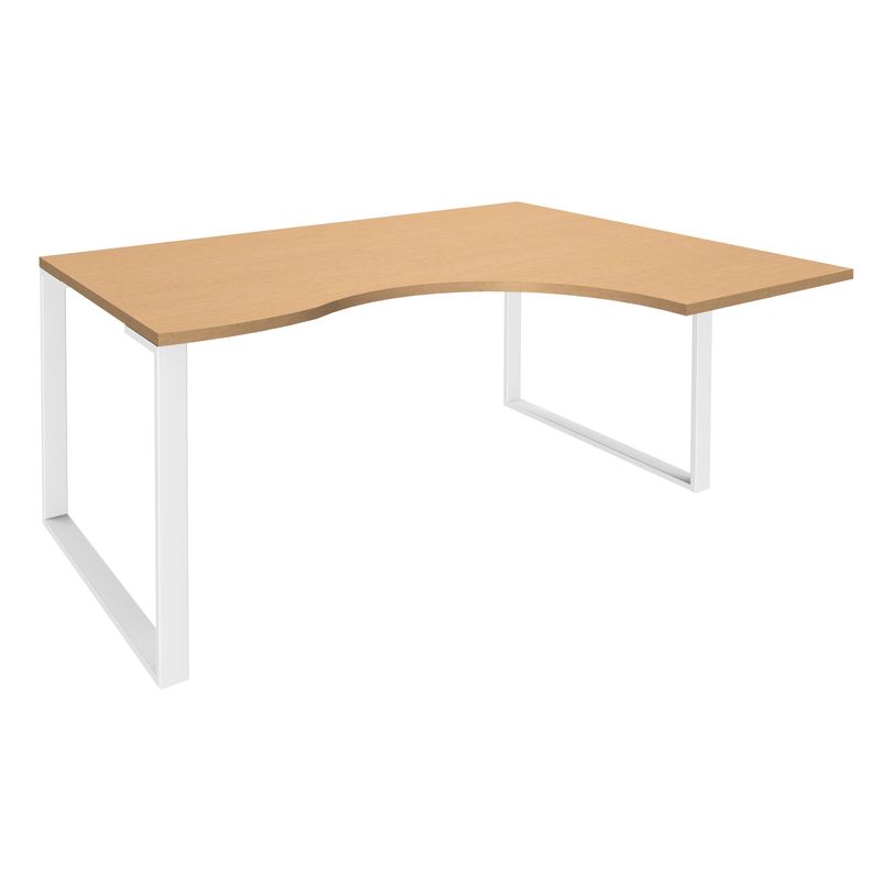 0404000123170-Bureau compact LOFTER - L160 cm - Retour à droite - Plateau imitation Hêtre - pied Blanc - (pied de renfort obligat-P_400012317_1-0