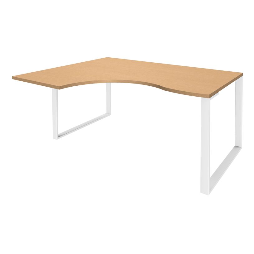 0404000123293-Bureau compact LOFTER - L160 cm - Retour à gauche - Plateau imitation Hêtre - pied Blanc - (pied de renfort obligat-P_400012329_1-0