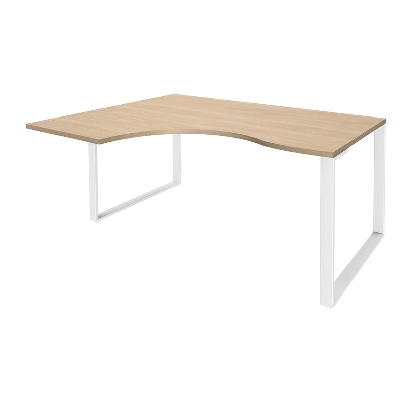 0404000123491-Bureau compact LOFTER - L180 cm - Retour à gauche - Plateau imitation chêne clair - pied Blanc - (pied de renfort obligat-P_400012349_1-0